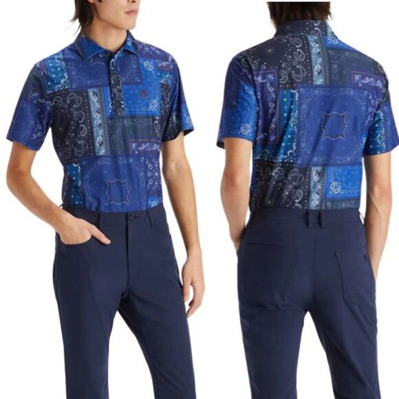 G/FORE Blue Polo Shirt with Geometric Patterns - Picture 4 of 11